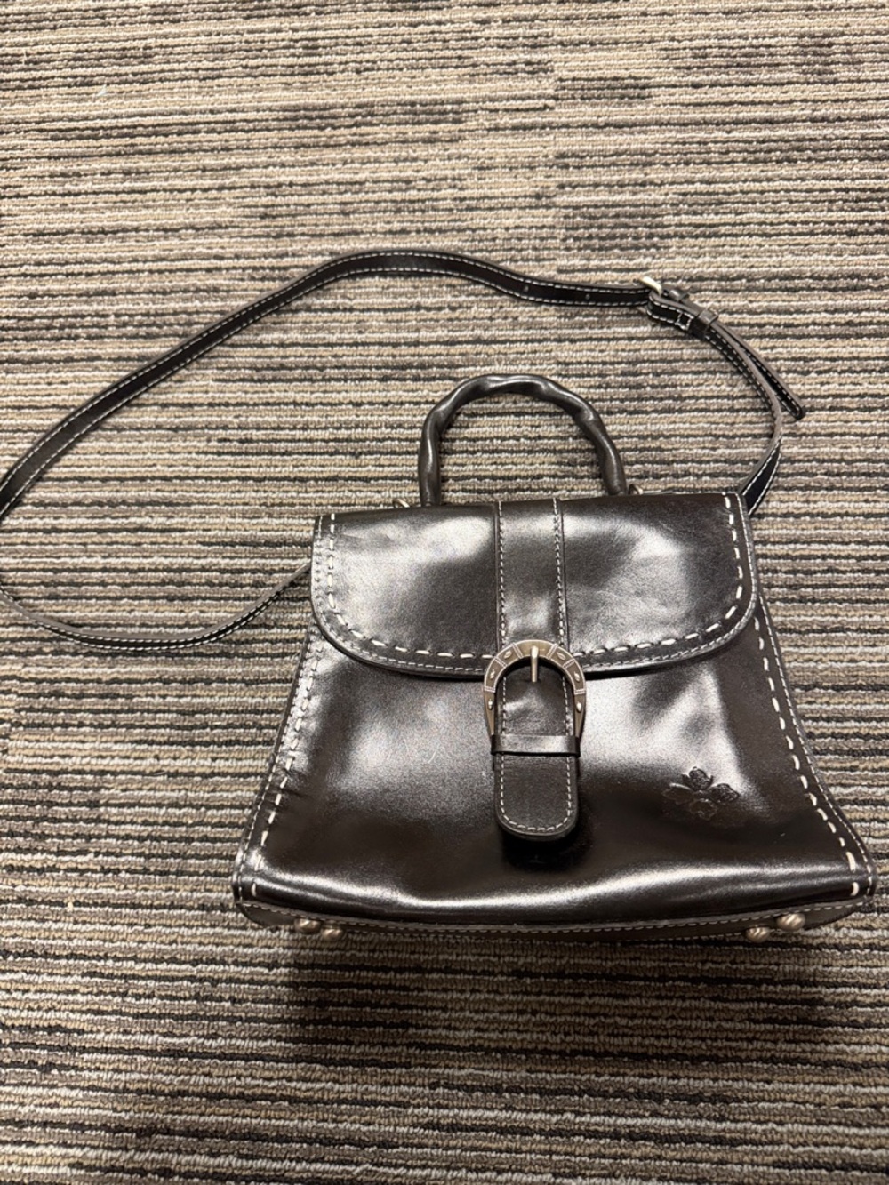 Patricia Nash Black Leather Satchel with Buckle Detail
